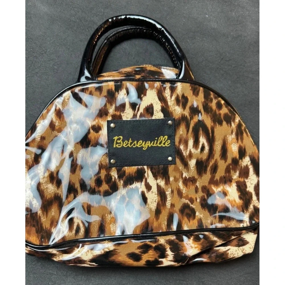 Betsey Johnson Leopard Print Top Handle Bag Clear Patent Trim Satchel Handbag